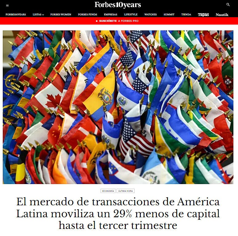 El mercado de transacciones de Amrica Latina moviliza un 29% menos de capital hasta el tercer trimestre